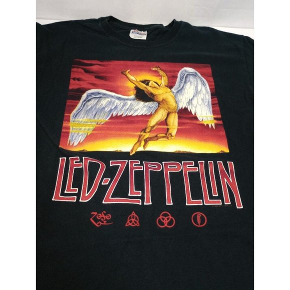 Led Zeppelin Men's Black T-Shirt Black Album Graphic Size M 2004 Myth Gem Hanes - Picture 5 of 6